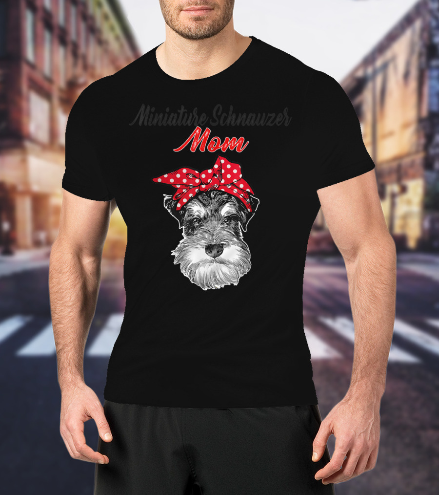 Miniature Schnauzer Mom Red Polka Dot Bow T-Shirt