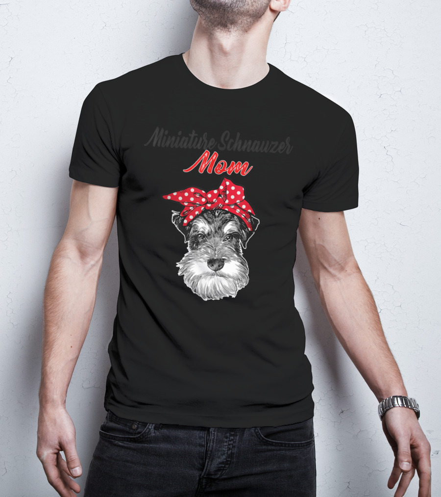 Miniature Schnauzer Mom Red Polka Dot Bow T-Shirt