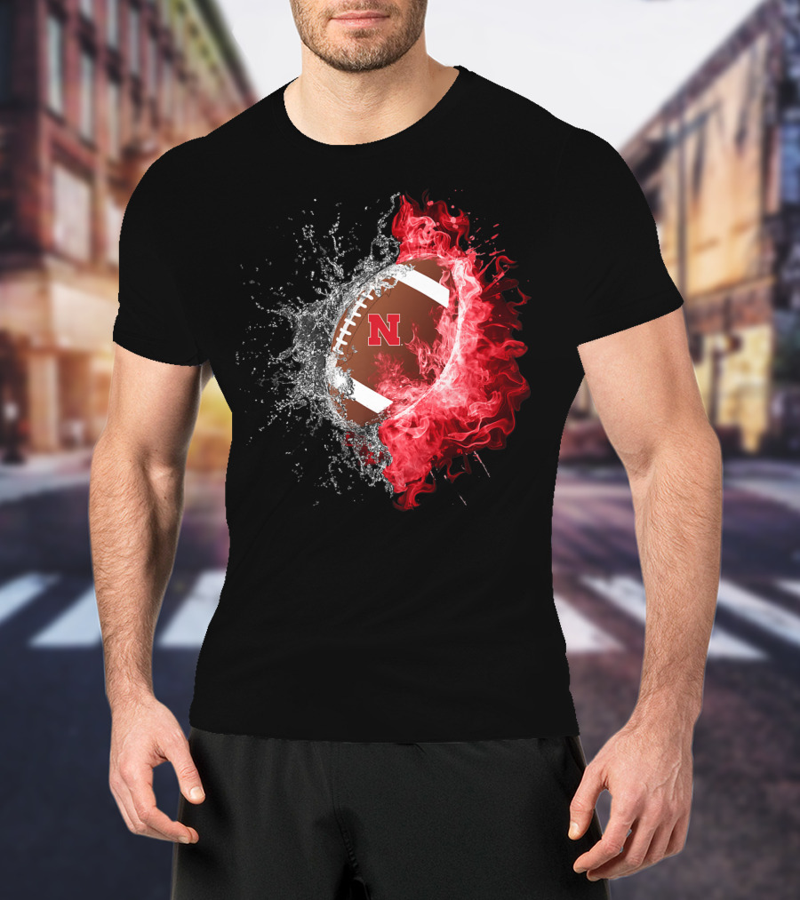 Nebraska Cornhuskers Football Water And Fire Burst T-Shirt