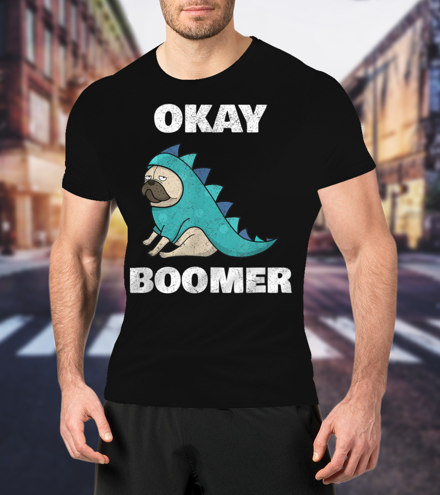Okay Boomer Funny Dinosaur Pug T-Shirt
