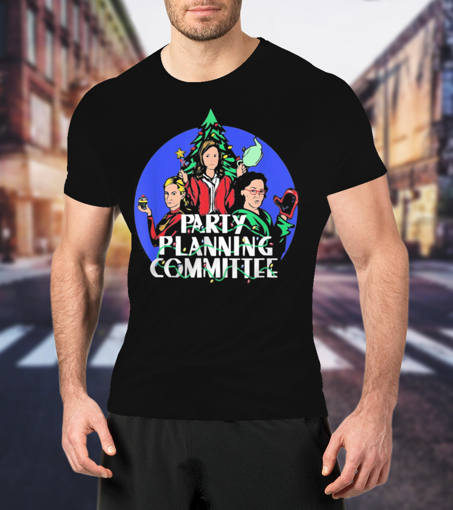 Party Planning Committee Christmas Fun With Tree Background T-Shirt