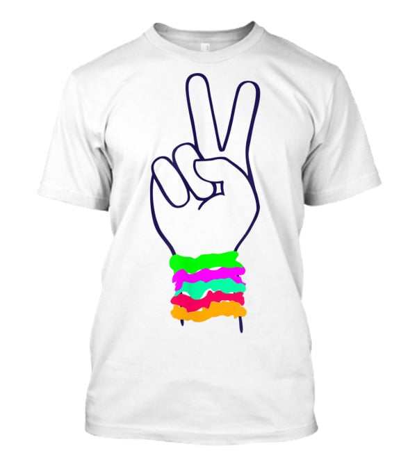 Peace Hand Sign With Colorful Scrunchies T-Shirt