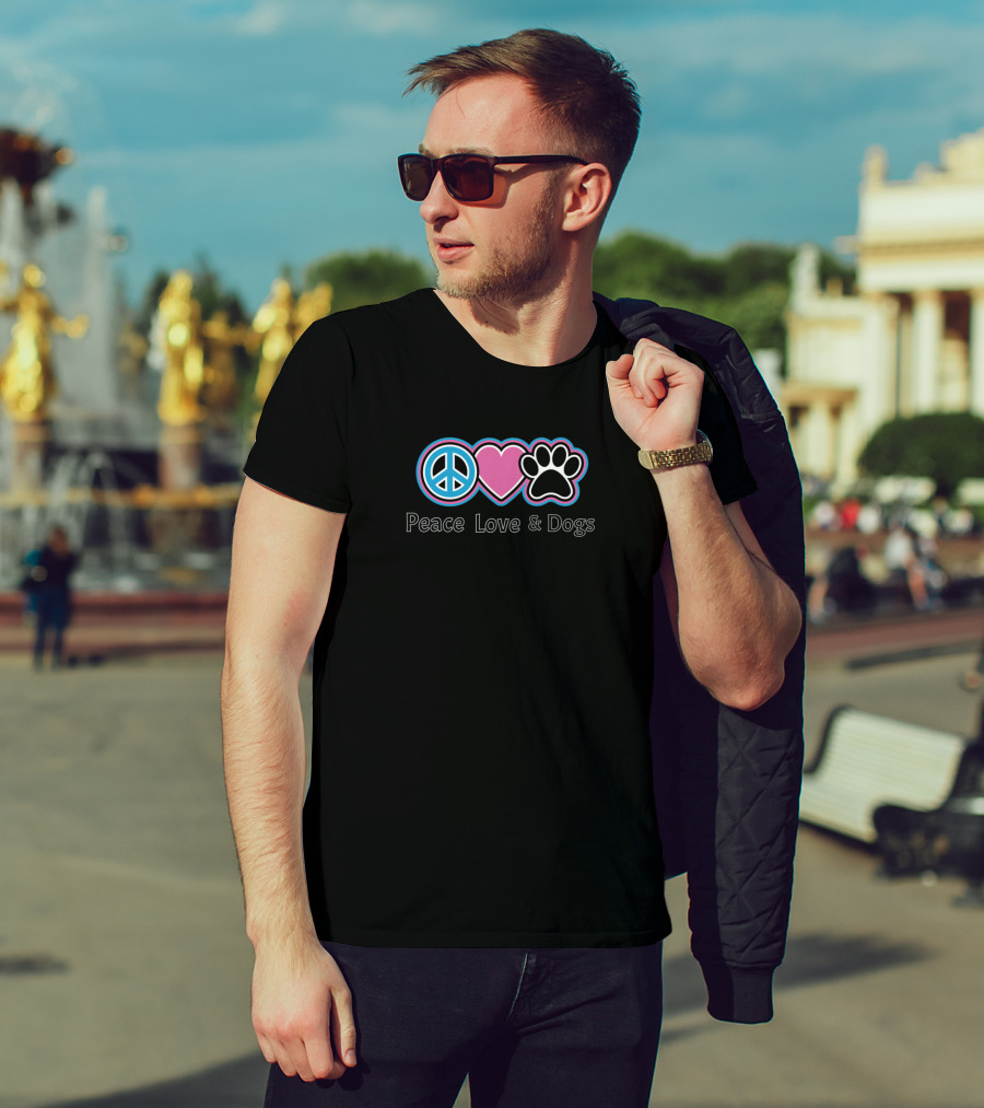 Peace Love And Dogs Peace Sign Heart Paw T-Shirt