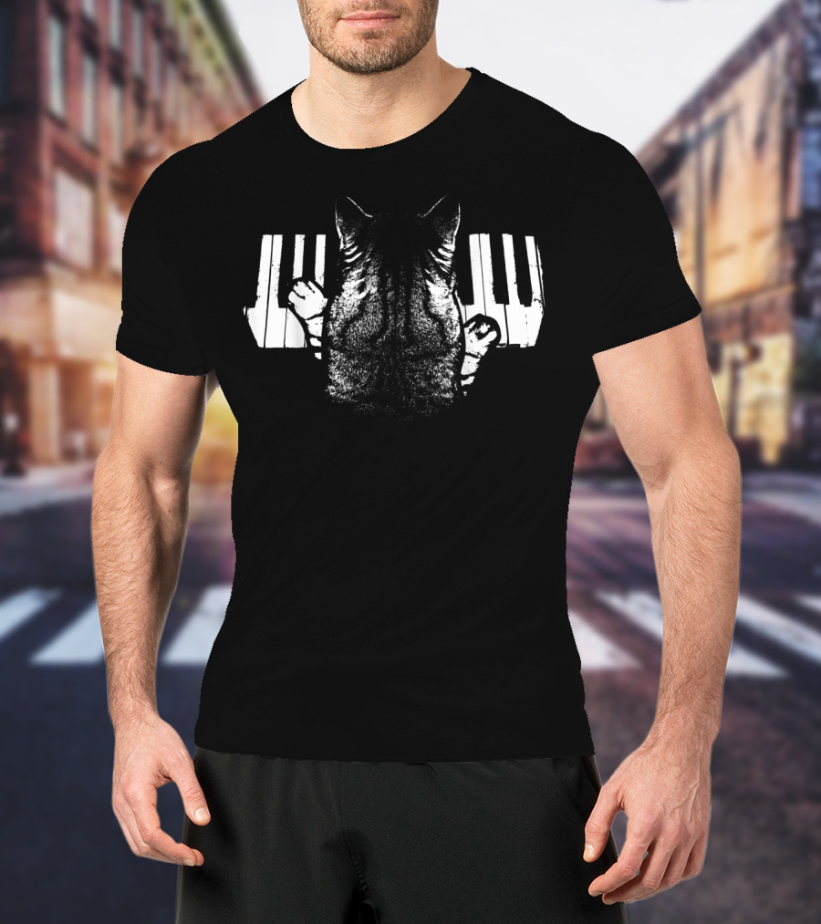 Piano Playing Cat For Funny Cat Lovers Music T-Shirt