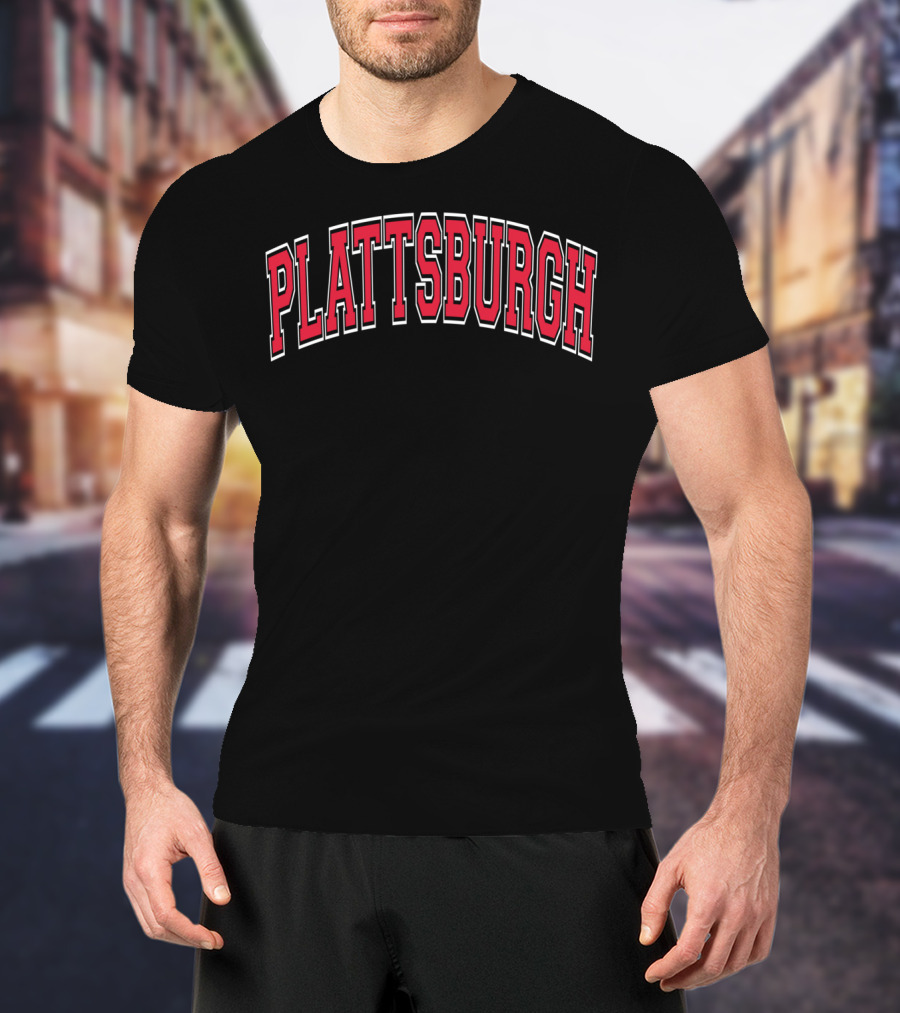 Plattsburgh Varsity Red Text Arch Style Classic Bold Letters T-Shirt