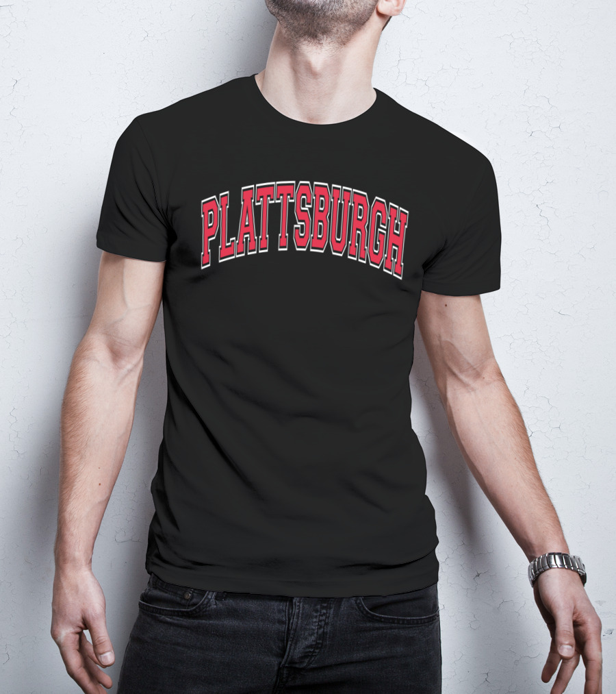 Plattsburgh Varsity Red Text Arch Style Classic Bold Letters T-Shirt
