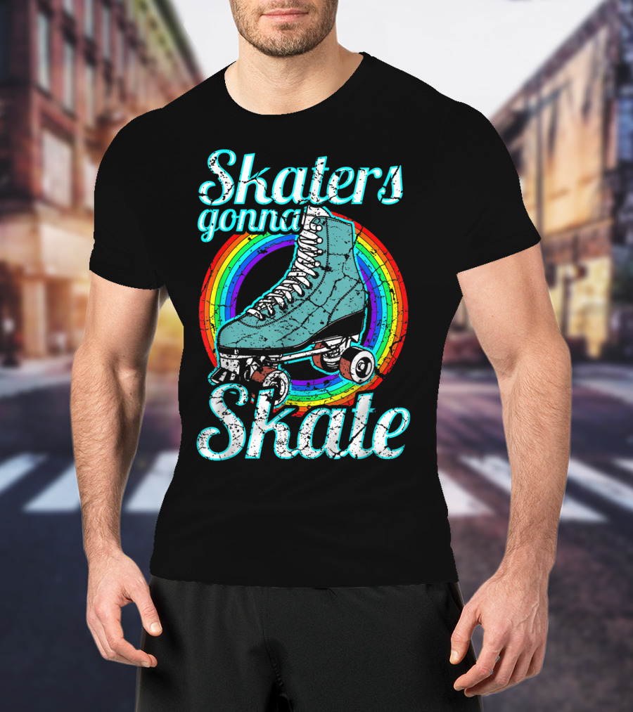 Retro Skaters Gonna Skate Roller Skate Vintage Style Rainbow T-Shirt