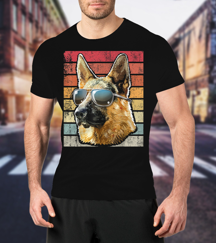 Retro Vintage German Shepherd Wearing Sunglasses T-Shirt