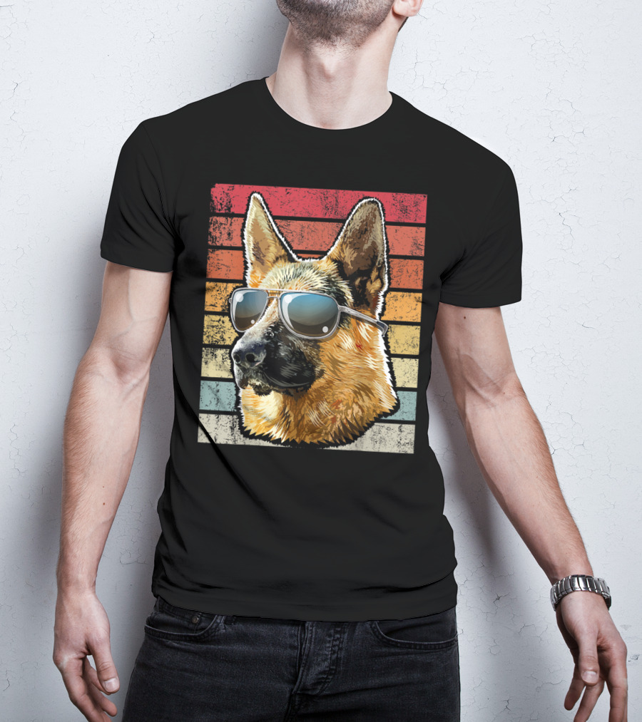 Retro Vintage German Shepherd Wearing Sunglasses T-Shirt