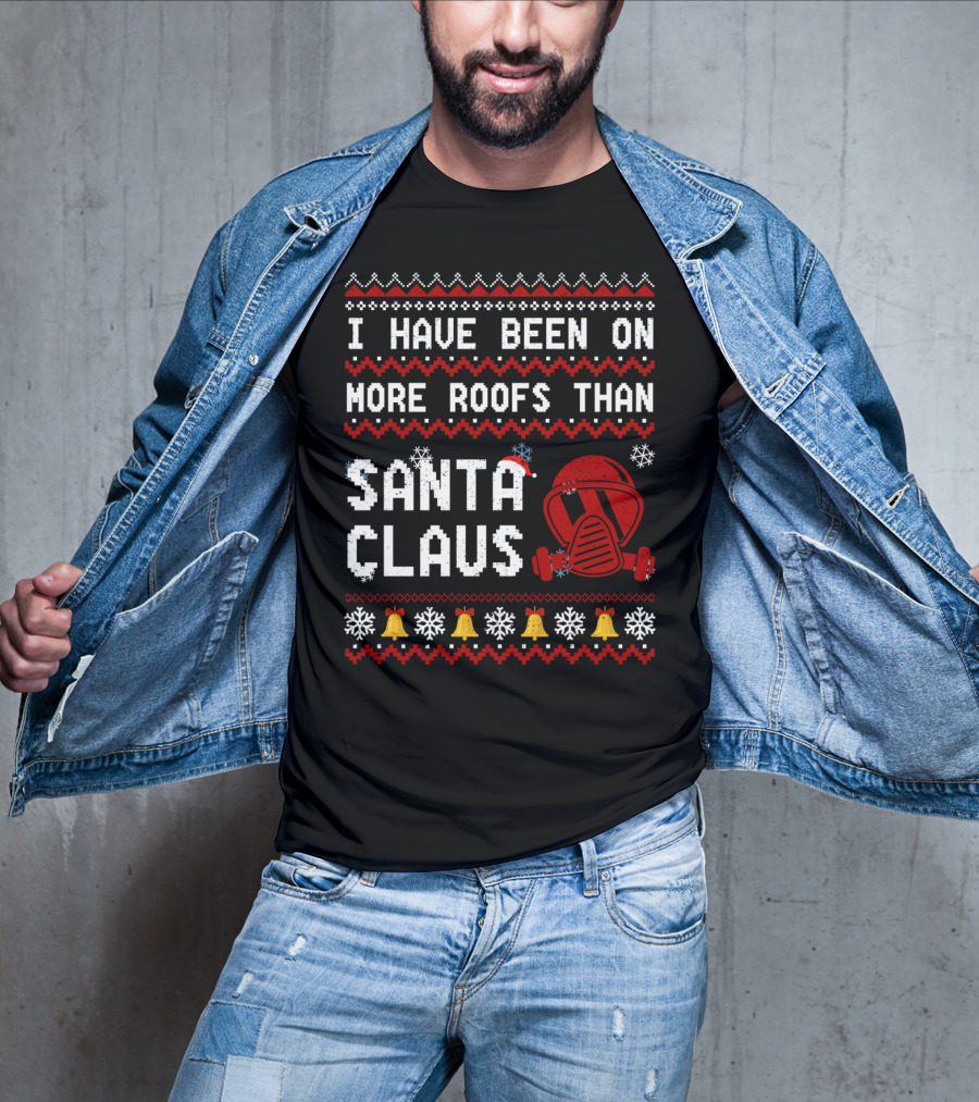 I Have Been On More Roofs Than Santa Claus Firefighter Helmet Holiday Bells Snowflakes T-Shirt