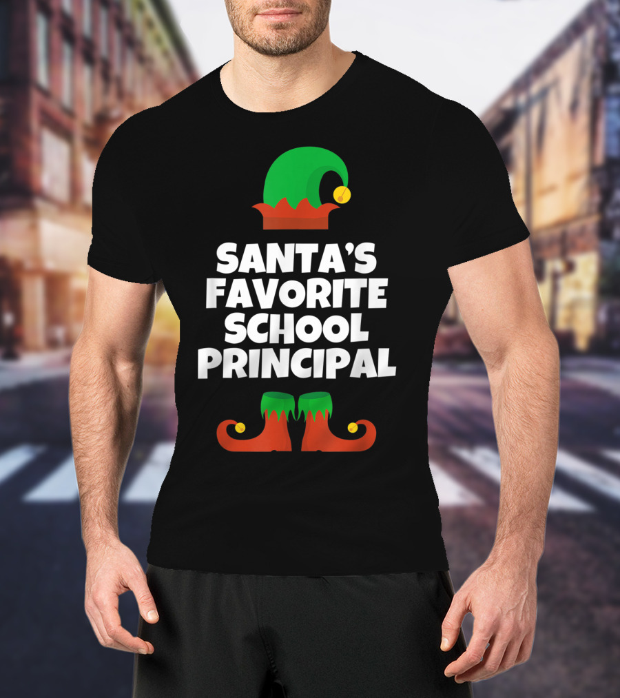 Santa's Favorite School Principal Elf Hat And Shoes T-Shirt