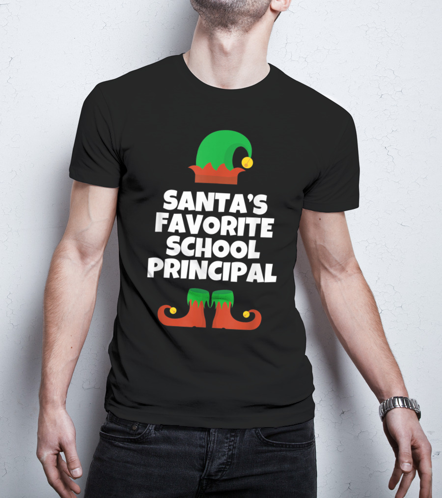 Santa's Favorite School Principal Elf Hat And Shoes T-Shirt
