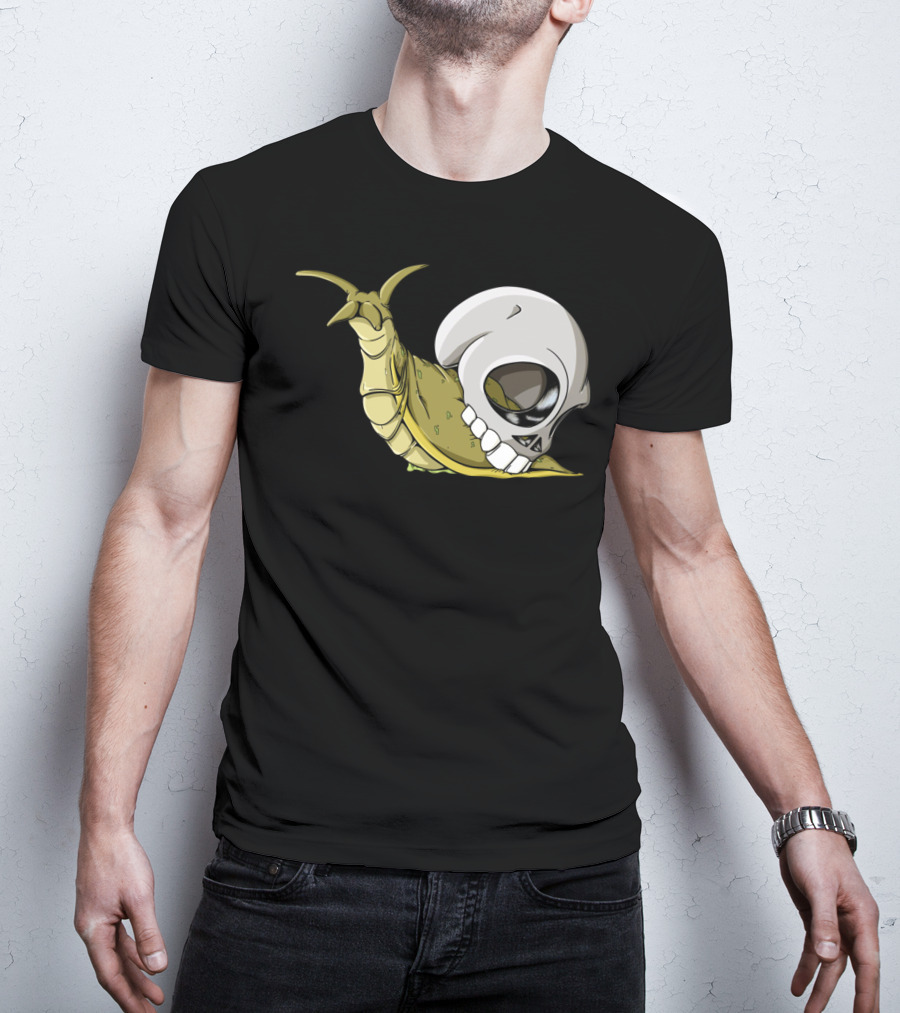 Skullug Funny Mix Skull With Slug Shell T-Shirt