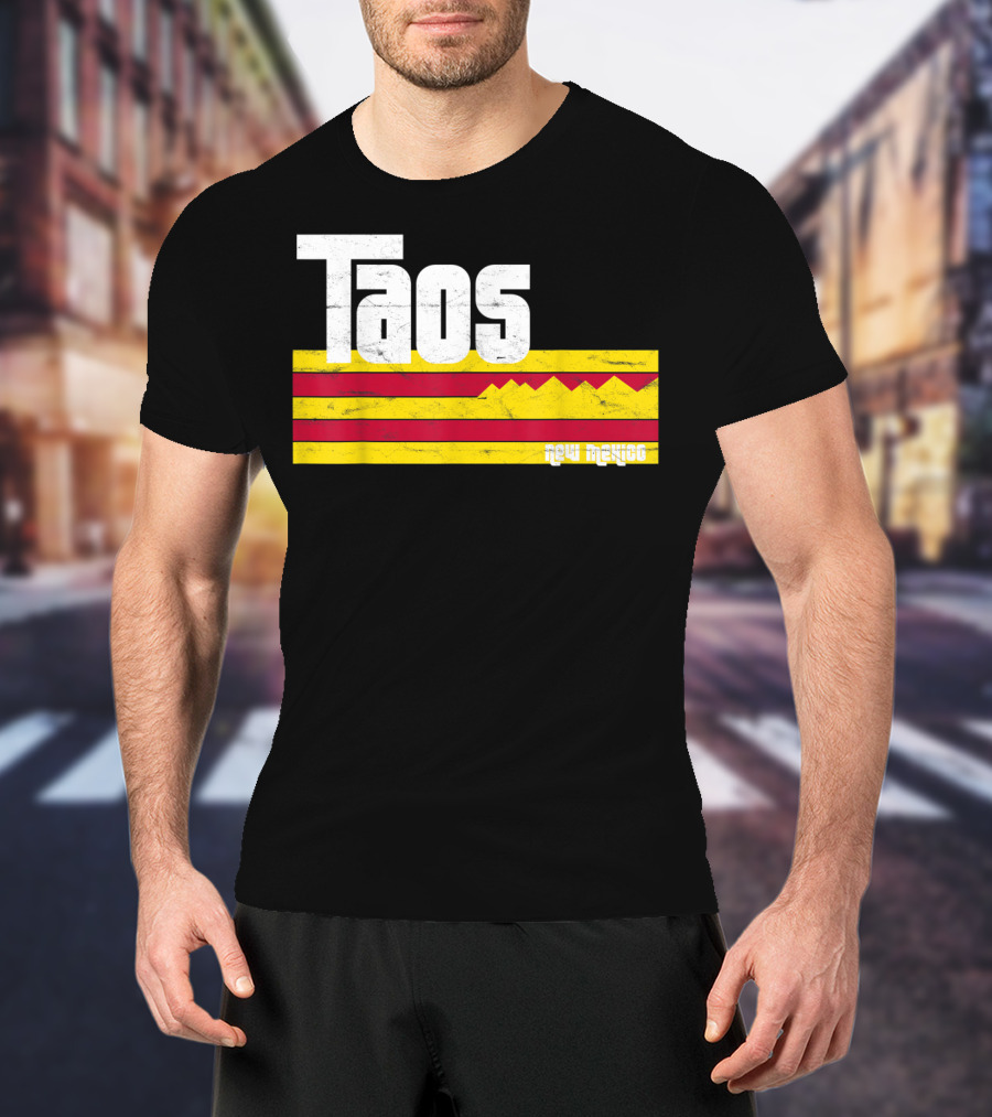 Taos New Mexico Vintage Mountain Stripes Skiing Hiking T-Shirt