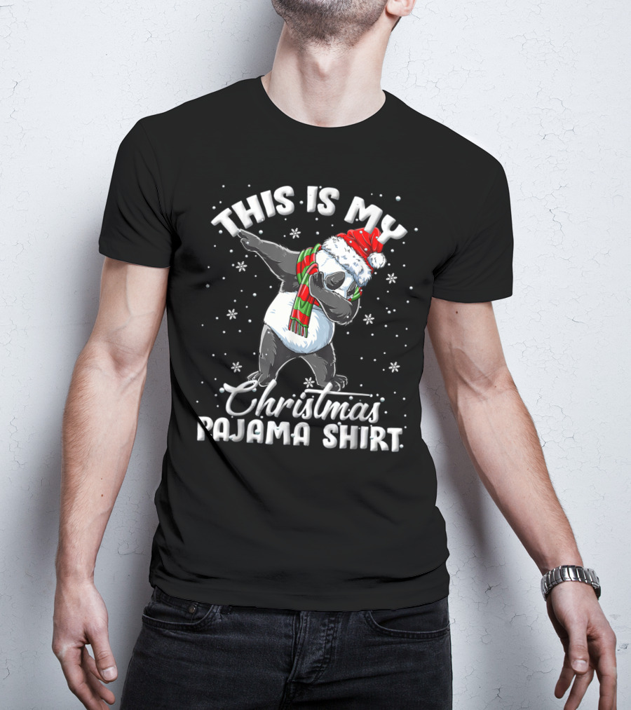 This Is My Christmas Pajama Shirt Dabbing Panda T-Shirt