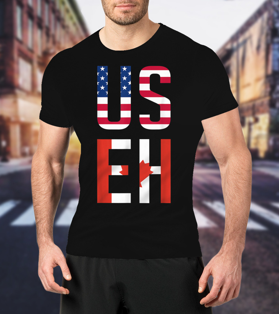 US Eh American Canadian Flag Contrast T-Shirt