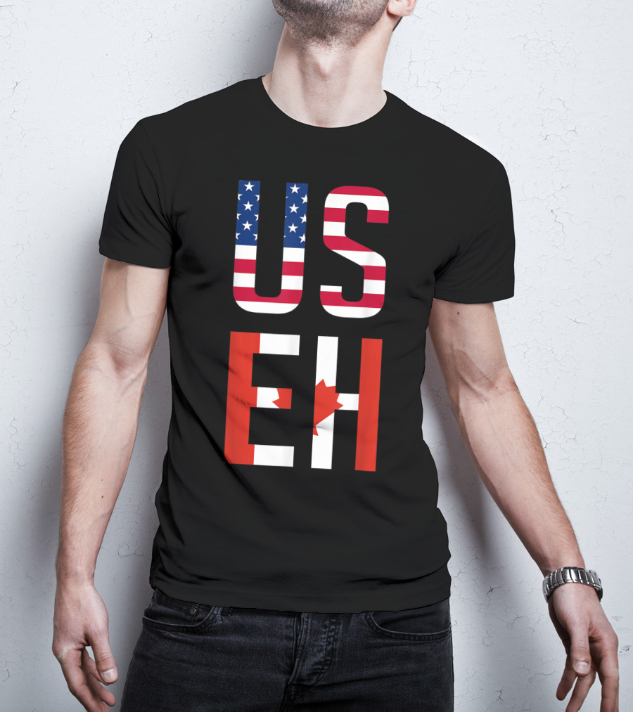 US Eh American Canadian Flag Contrast T-Shirt
