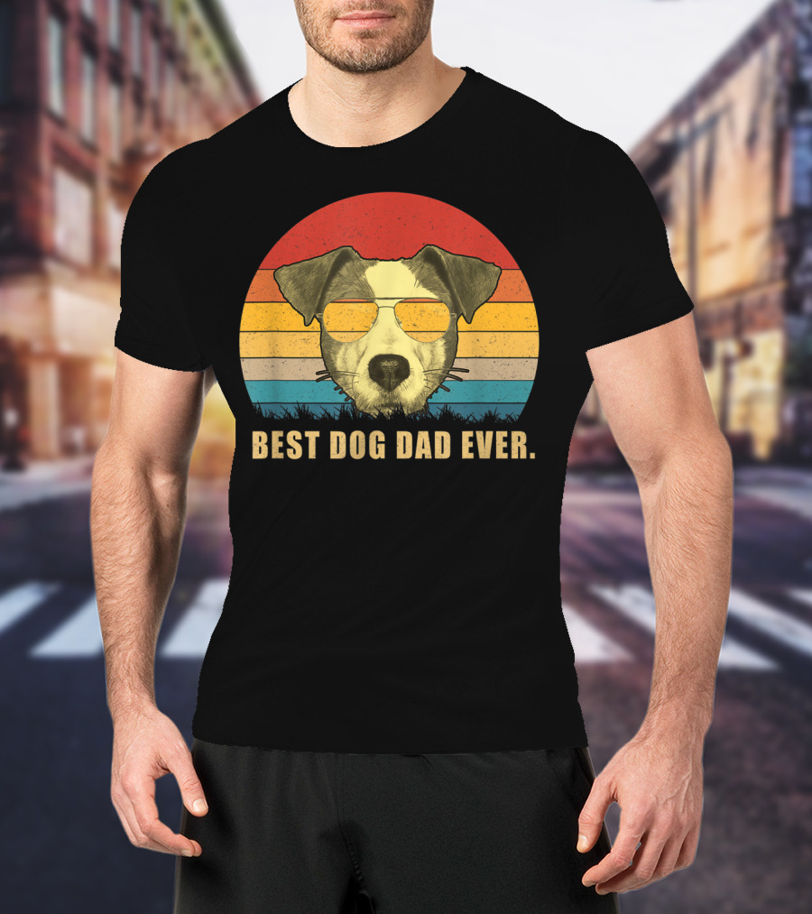 Vintage Jack Russell Terrier Best Dog Dad Ever Retro Sunglasses T-Shirt