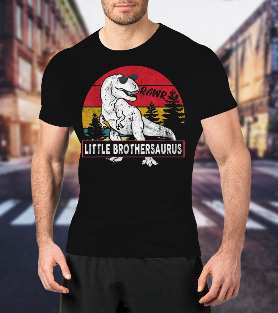 Vintage Little Brothersaurus Rawr Dinosaur Sunset Retro T-Shirt