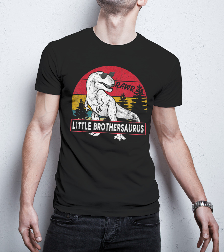 Vintage Little Brothersaurus Rawr Dinosaur Sunset Retro T-Shirt