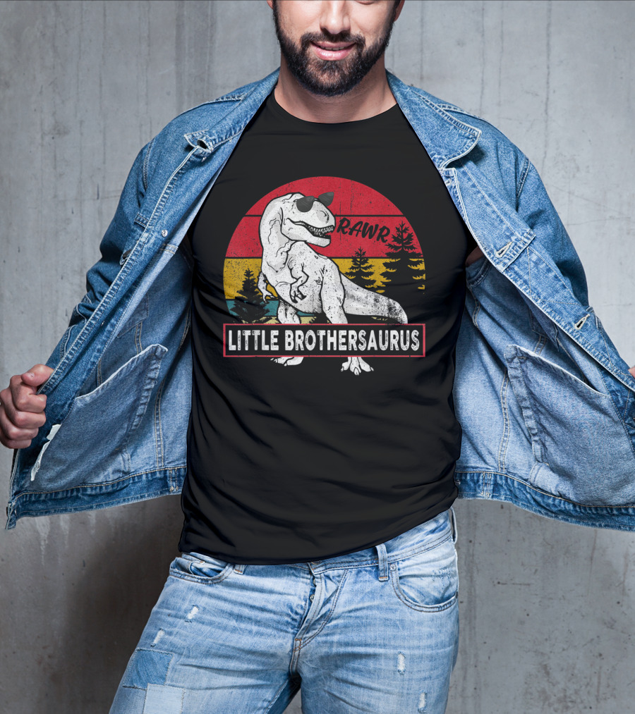 Vintage Little Brothersaurus Rawr Dinosaur Sunset Retro T-Shirt
