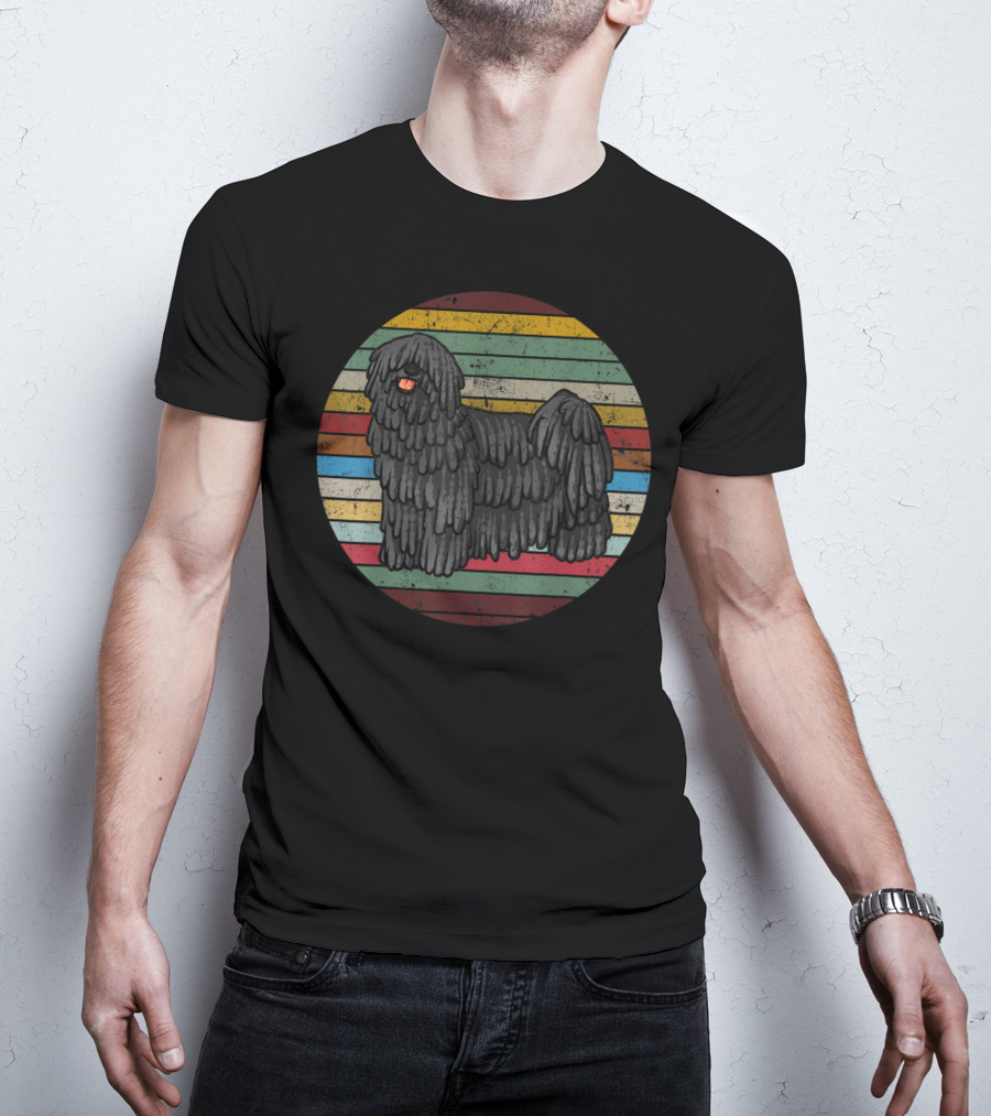 Vintage Puli Dog Retro Stripes Lovers T-Shirt