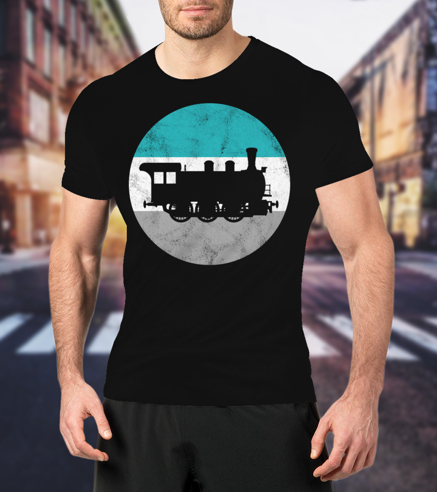 Vintage Steam Train Silhouette In Retro Circle T-Shirt