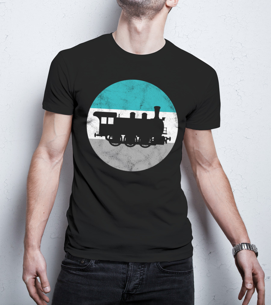 Vintage Steam Train Silhouette In Retro Circle T-Shirt
