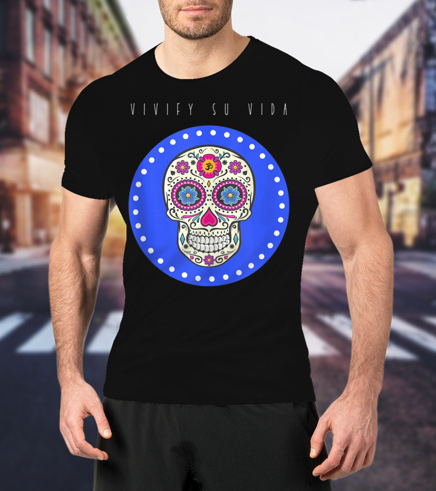 Vivify Su Vida Sugar Skull Blue Circle T-Shirt