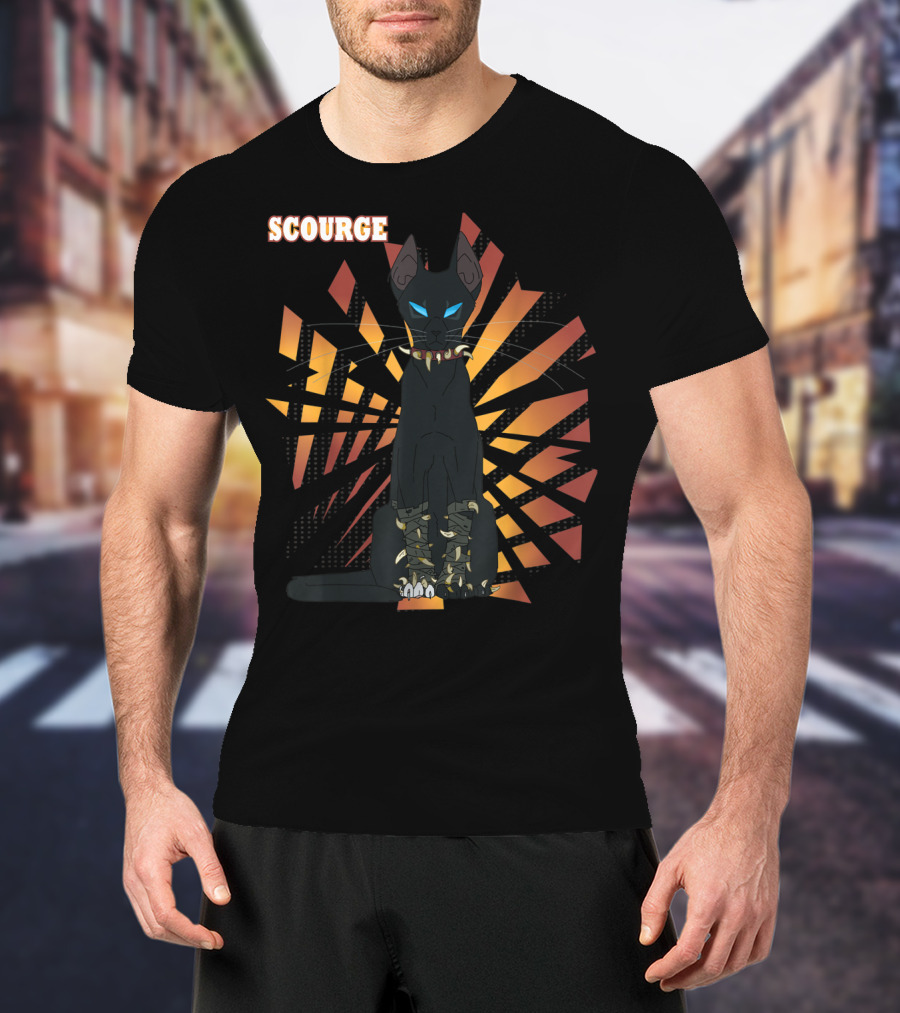 Scourge From Warrior Cats Series With Dark Geometric Background And Bright Eyes T-Shirt