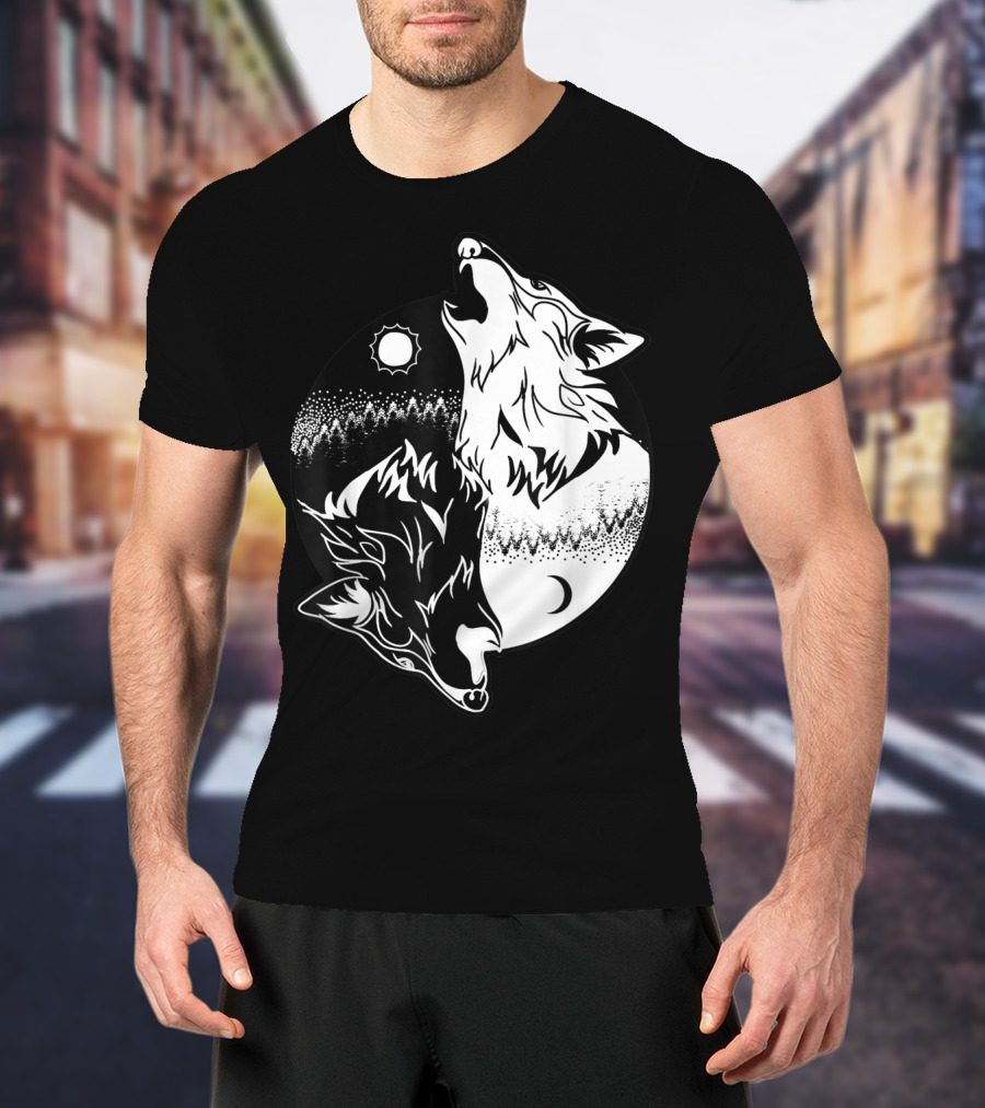 Yin Yang Skoll Tribal Wolf Sun Moon T-Shirt
