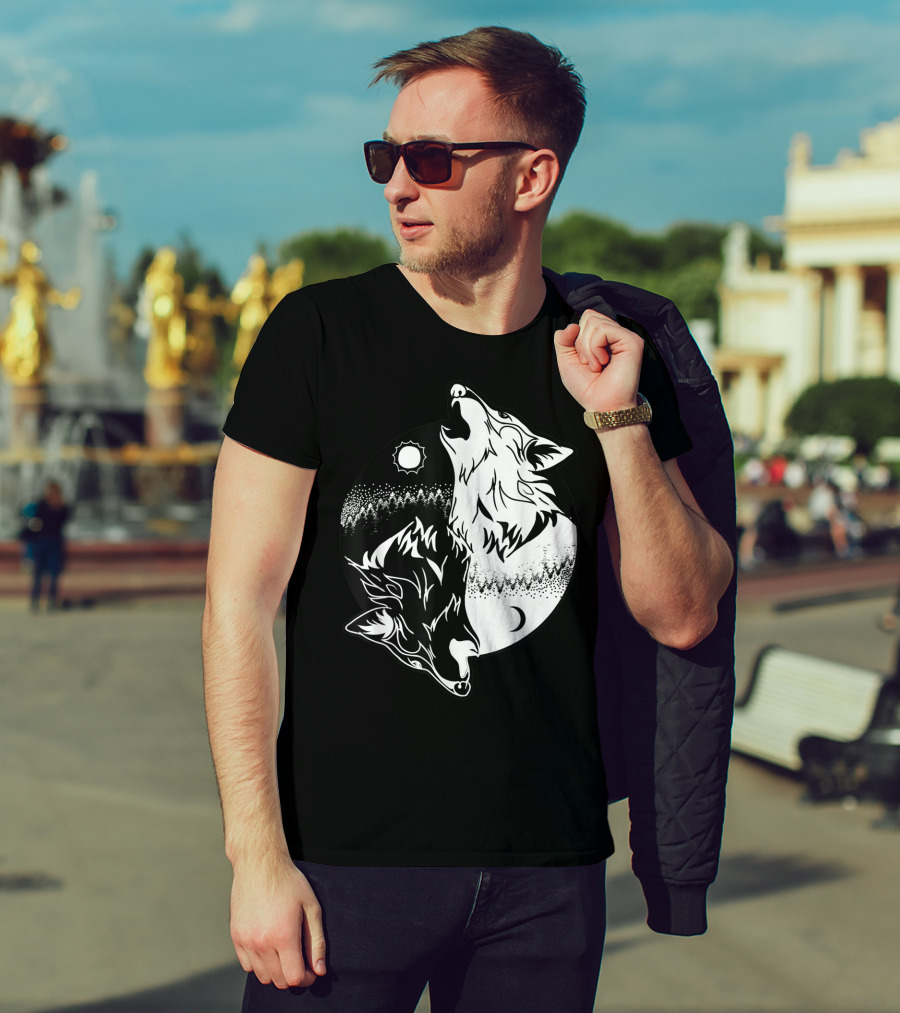Yin Yang Skoll Tribal Wolf Sun Moon T-Shirt