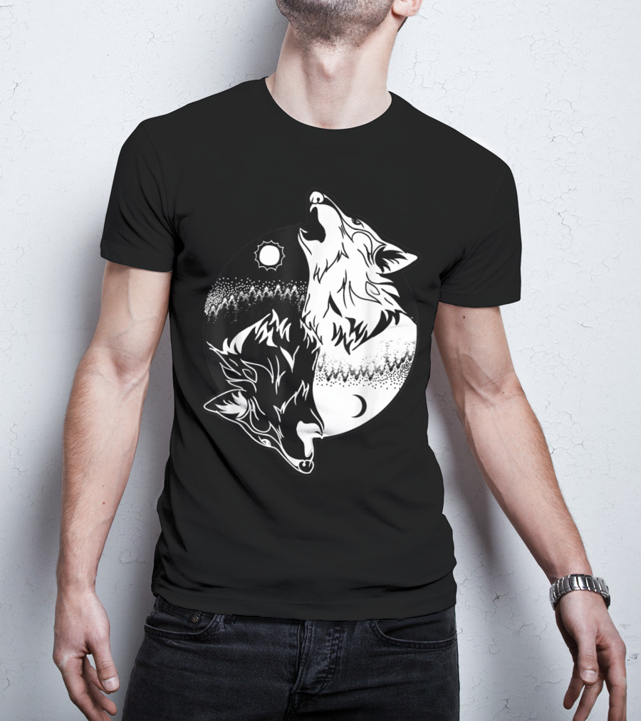Yin Yang Skoll Tribal Wolf Sun Moon T-Shirt