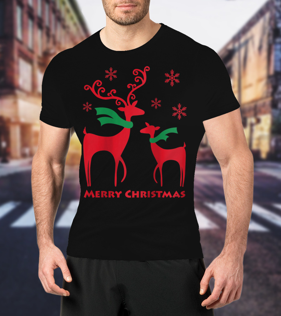 Merry Christmas Cute Mother And Daughter Christmas Deer T-Shirt