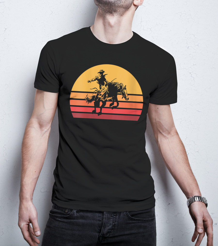 Retro Sunset Bronc Riding Vintage Bucking T-Shirt