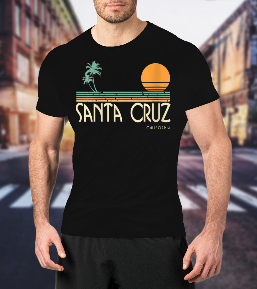 Santa Cruz California Retro Sunset With Palm Trees T-Shirt