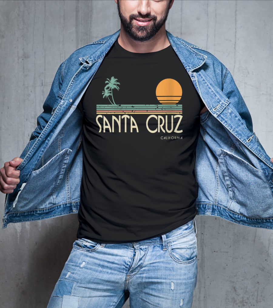 Santa Cruz California Retro Sunset With Palm Trees T-Shirt
