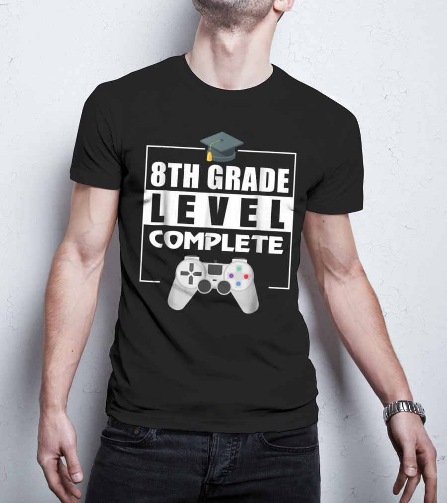 8th Grade Level Complete Video Gamer Graduation Controller Cap T-Shirt