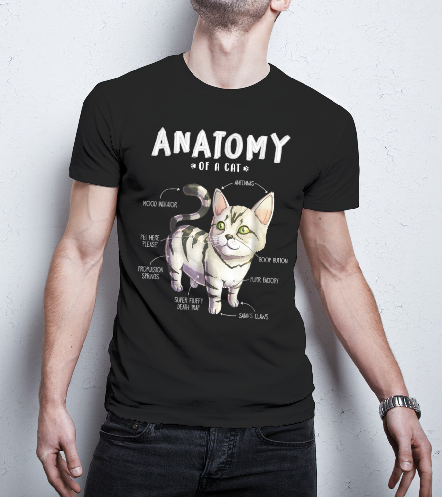 Anatomy Of A Cat Mood Indicator Antennas Super Fluffy Death Trap Boop Button Cute Funny Kitten Pet T-Shirt