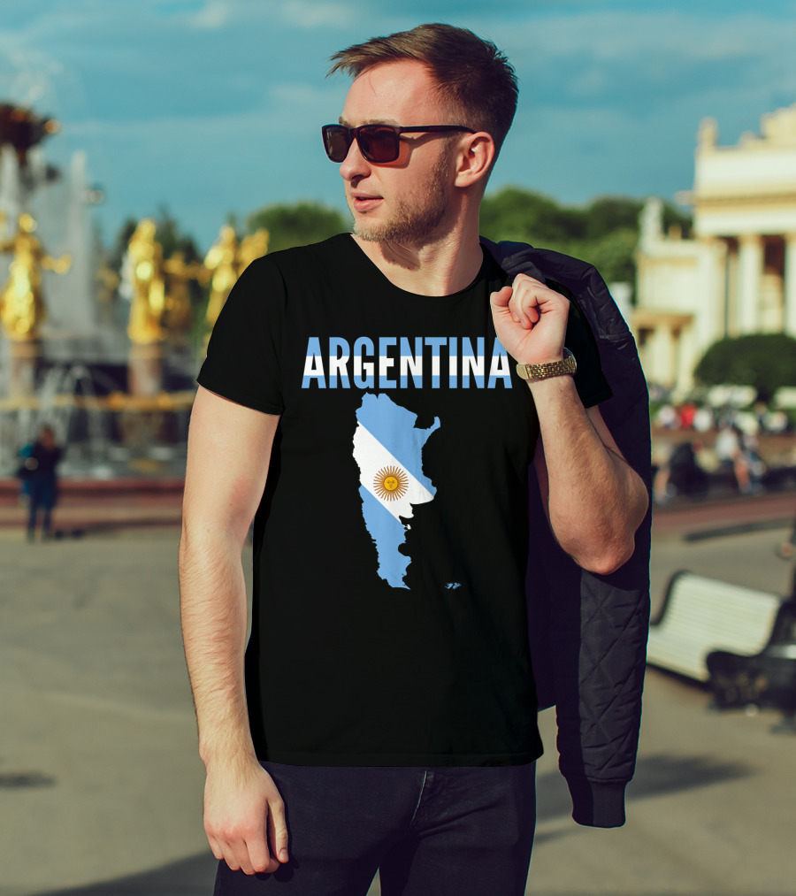ARGENTINA Map Country Flag Sun Emblem T-Shirt