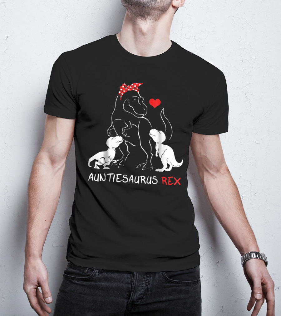 Auntiesaurus Rex Dinosaur With Heart And Red Bow T-Shirt