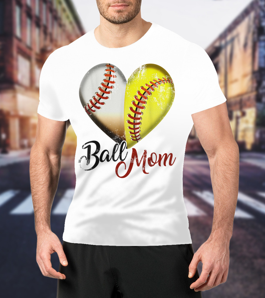 Ball Mom Heart Baseball Players Funny T-Shirt