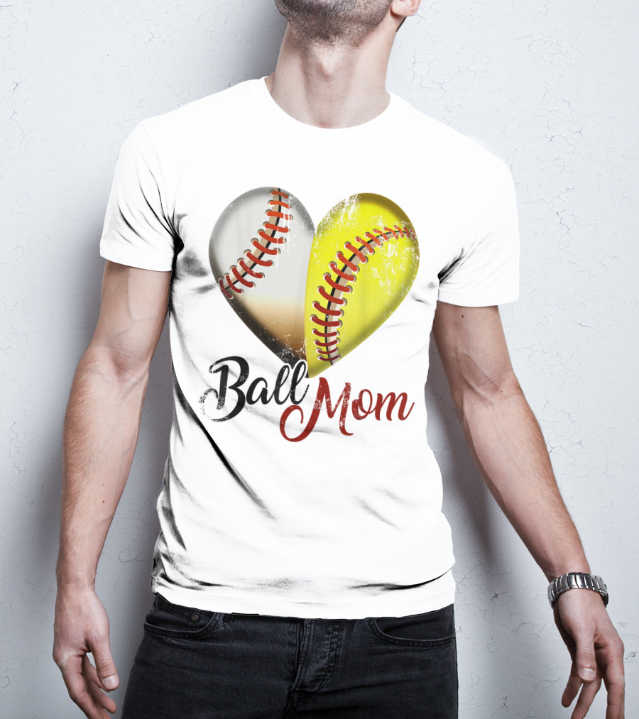 Ball Mom Heart Baseball Players Funny T-Shirt