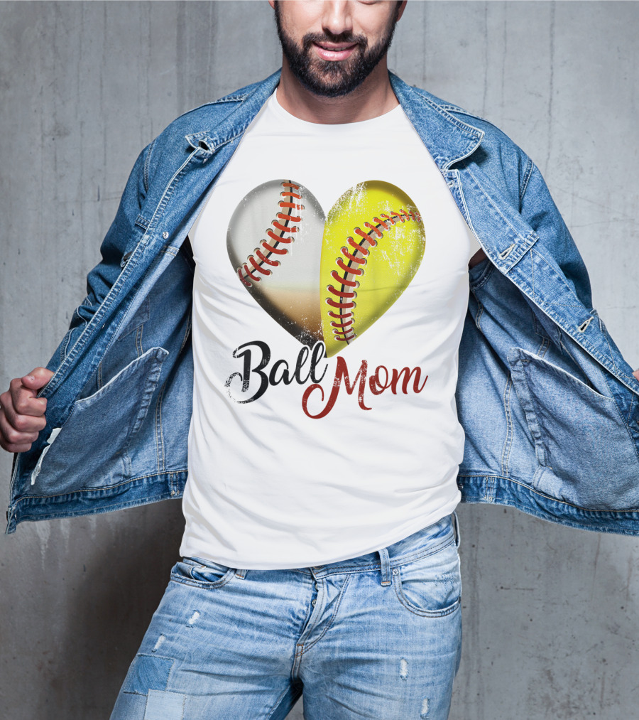 Ball Mom Heart Baseball Players Funny T-Shirt