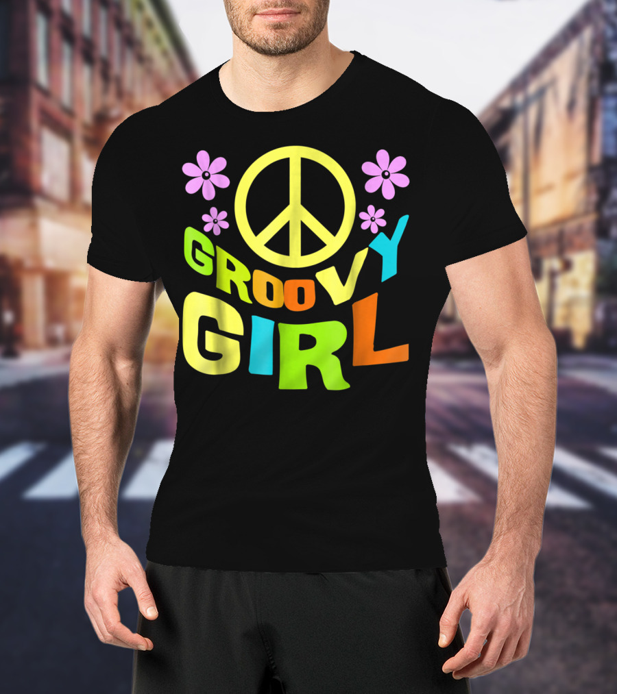 Groovy Girl 60s 70s Peace Sign Flower Power Costume Party Wear T-Shirt