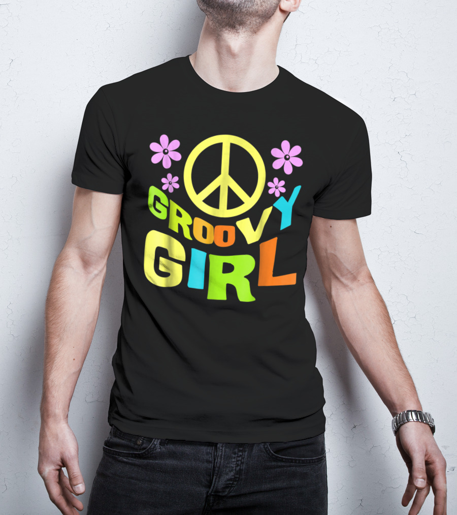 Groovy Girl 60s 70s Peace Sign Flower Power Costume Party Wear T-Shirt