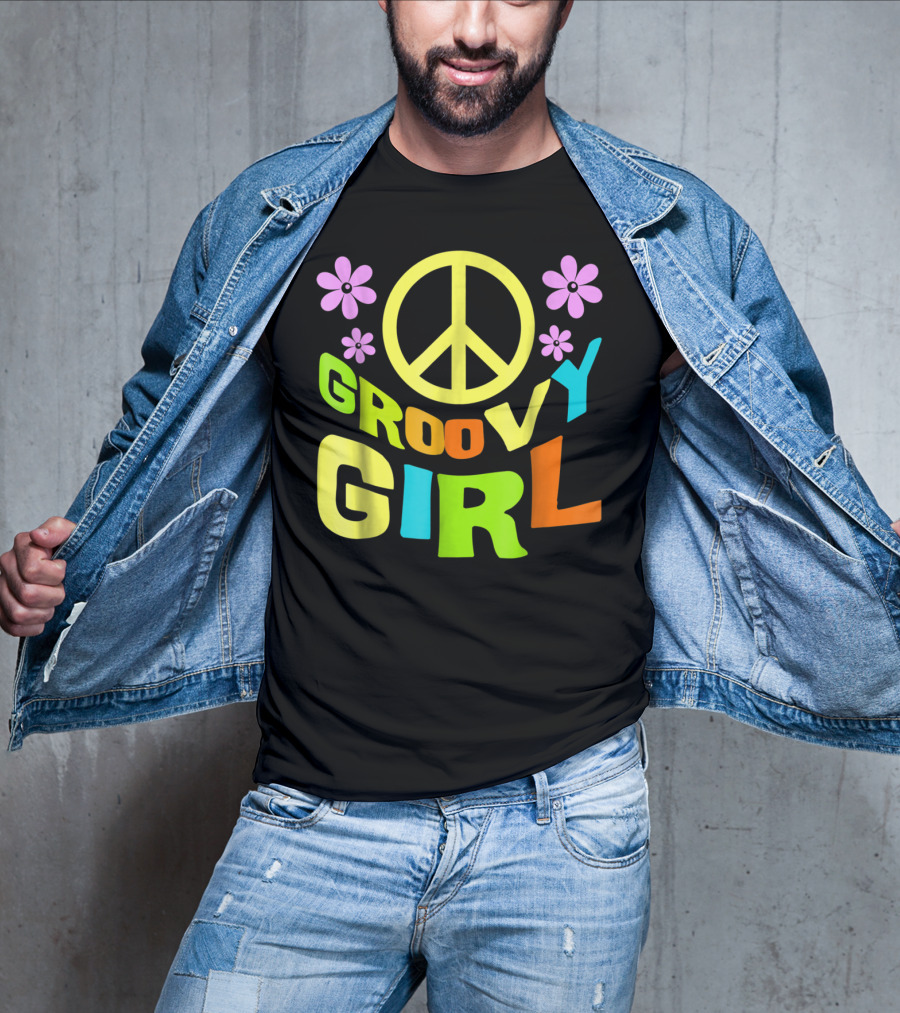 Groovy Girl 60s 70s Peace Sign Flower Power Costume Party Wear T-Shirt
