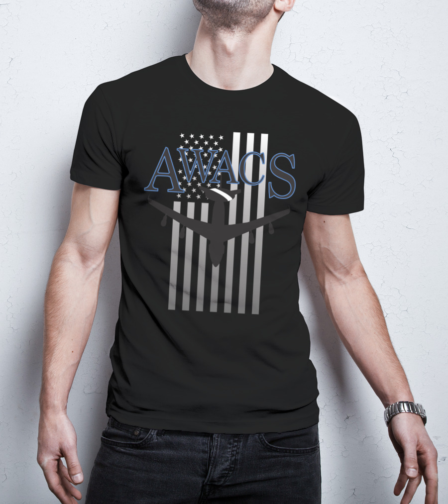 AWACS American Flag With Aircraft Over T-Shirt