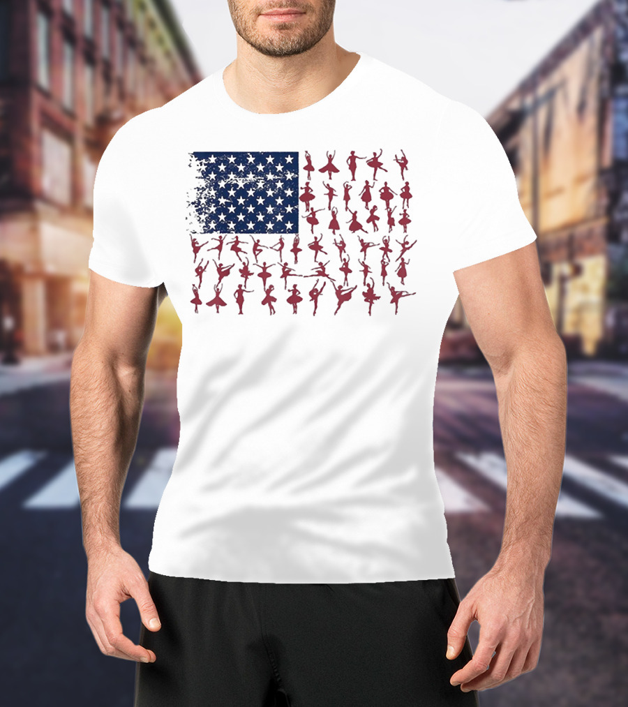 Ballet Dancer Kids American Flag July T-Shirt