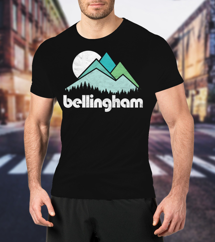 Bellingham Mountains Minimalist Design With Forest And Moon T-Shirt